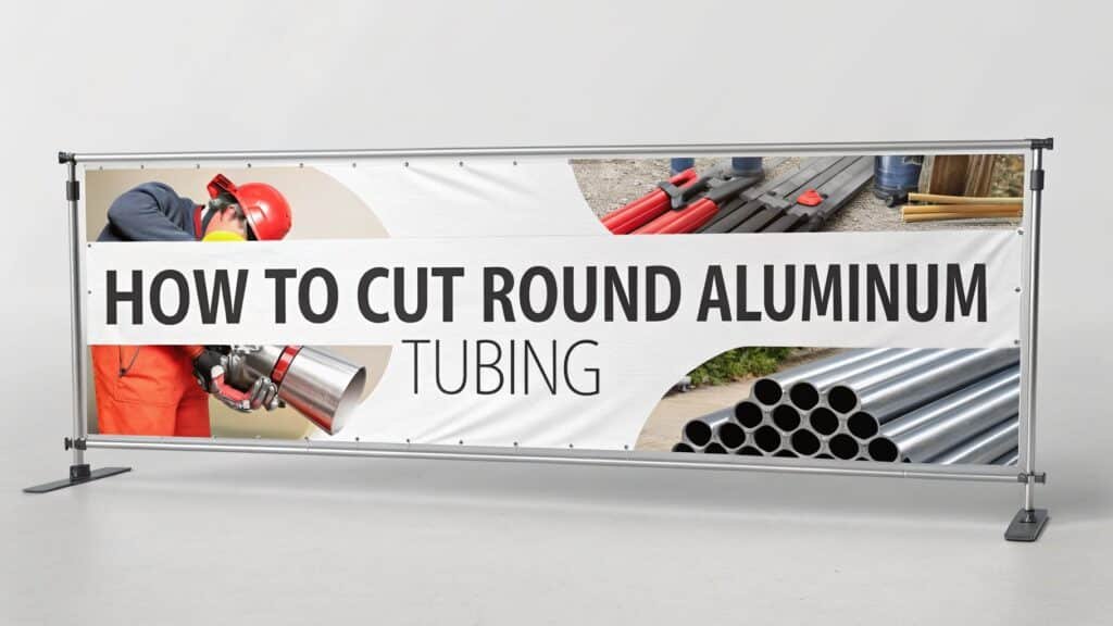 alt text: Close-up shot of a fine-tooth blade cutting through an aluminum tube held securely in a clamp, with cutting fluid applied